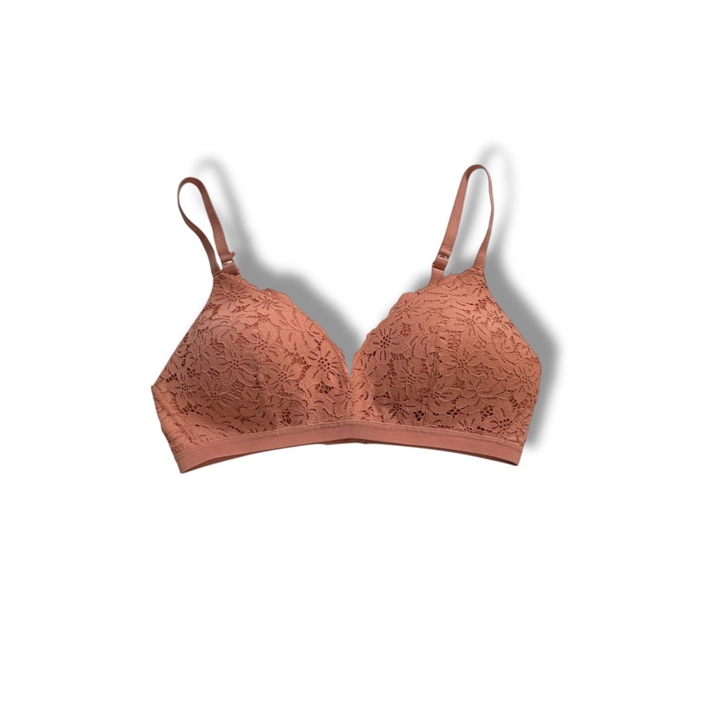 Aerie Bra Womens Size 38C Cute Coral Orange Floral Lace Wireless Padded Bralette
